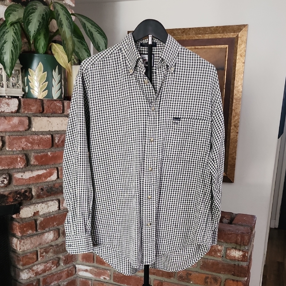 Faconnable Green & White Checkered Button-Down Shirt Men’s Small